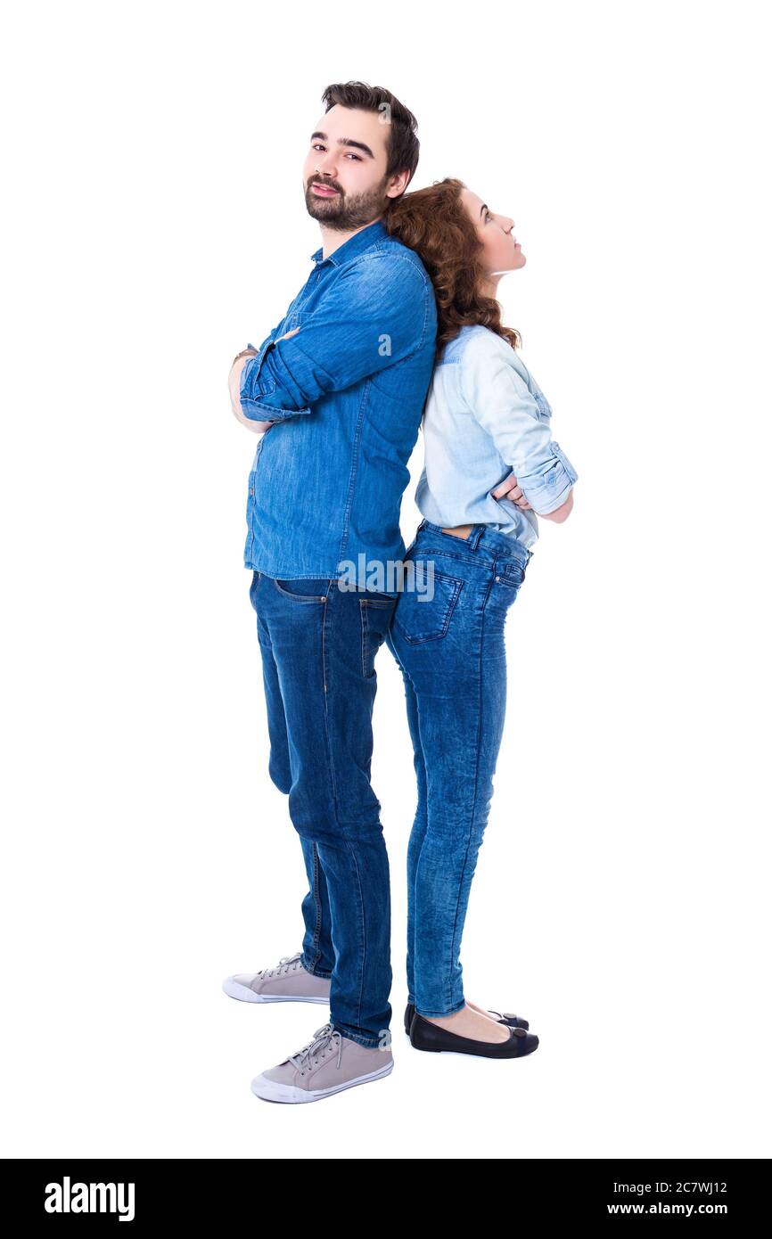 full length portrait of young couple isolated on white background Stock ...