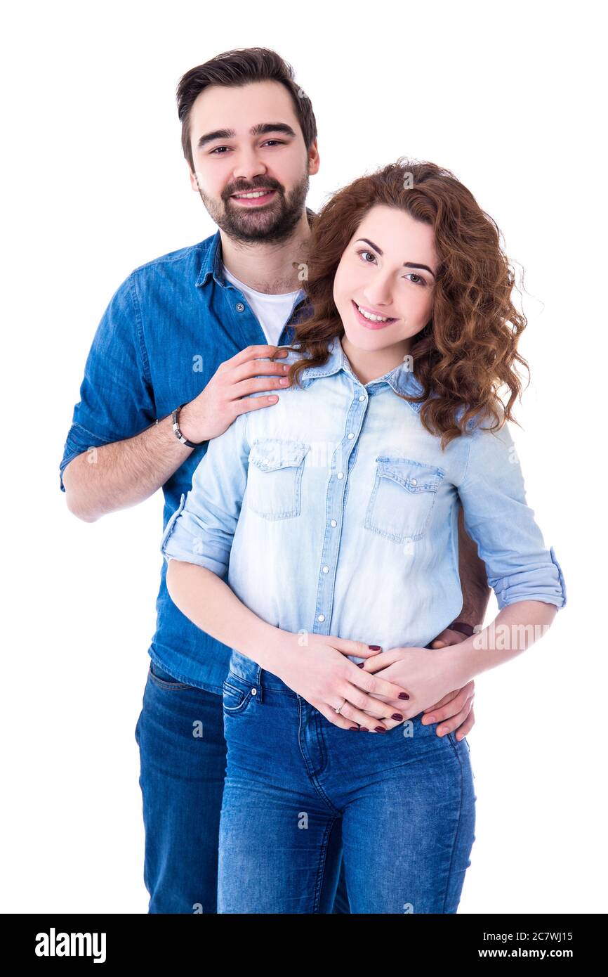 portrait of happy young couple isolated on white background Stock Photo ...