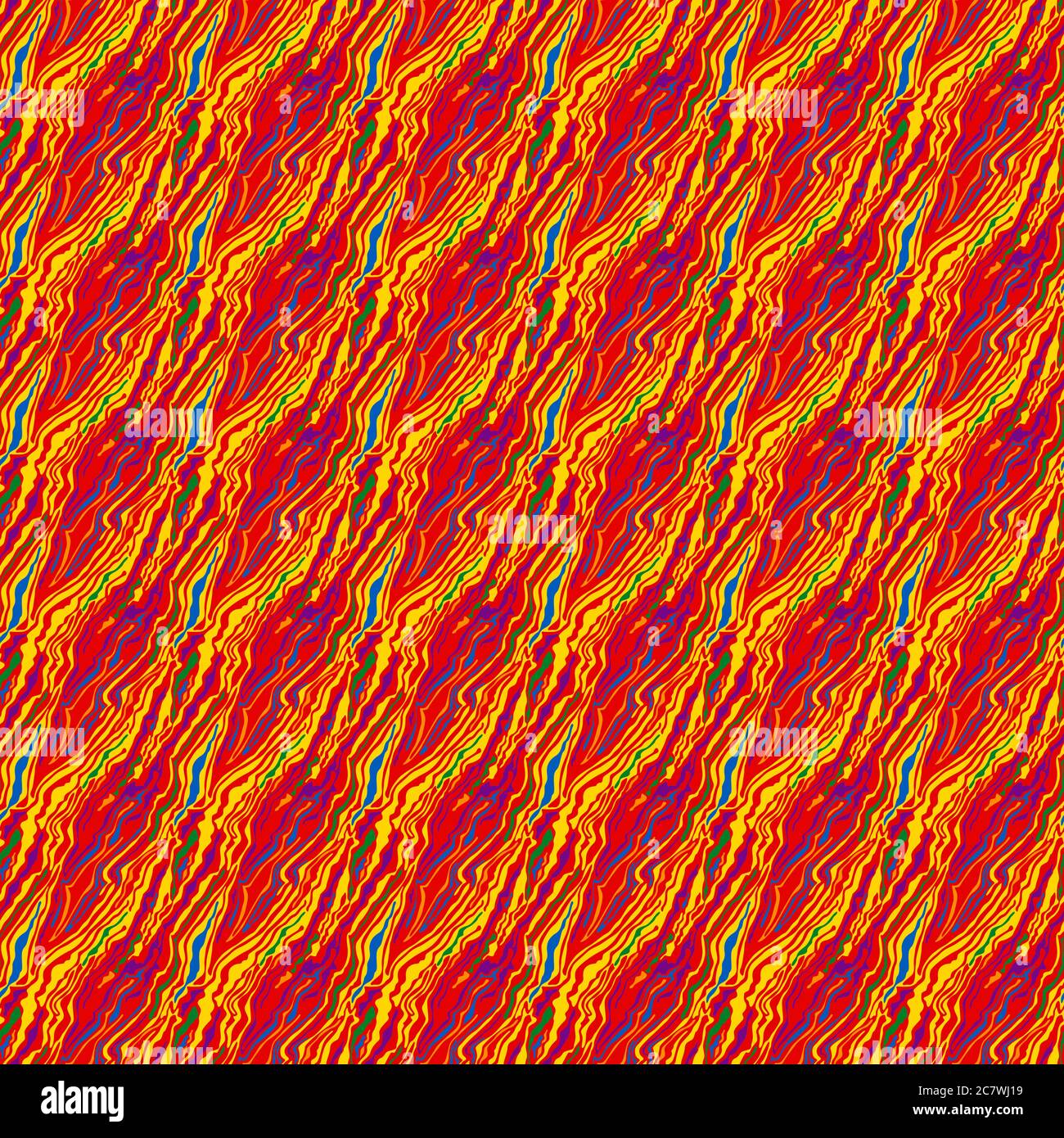 Contrast Seamless Pattern Of Randomly Chaotic Wavy Multicolor Shapes Hand Drawing Illustration