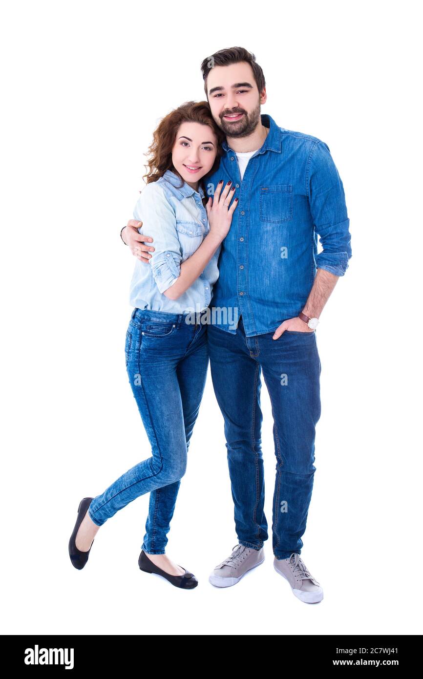 full length portrait of happy couple isolated on white background Stock ...