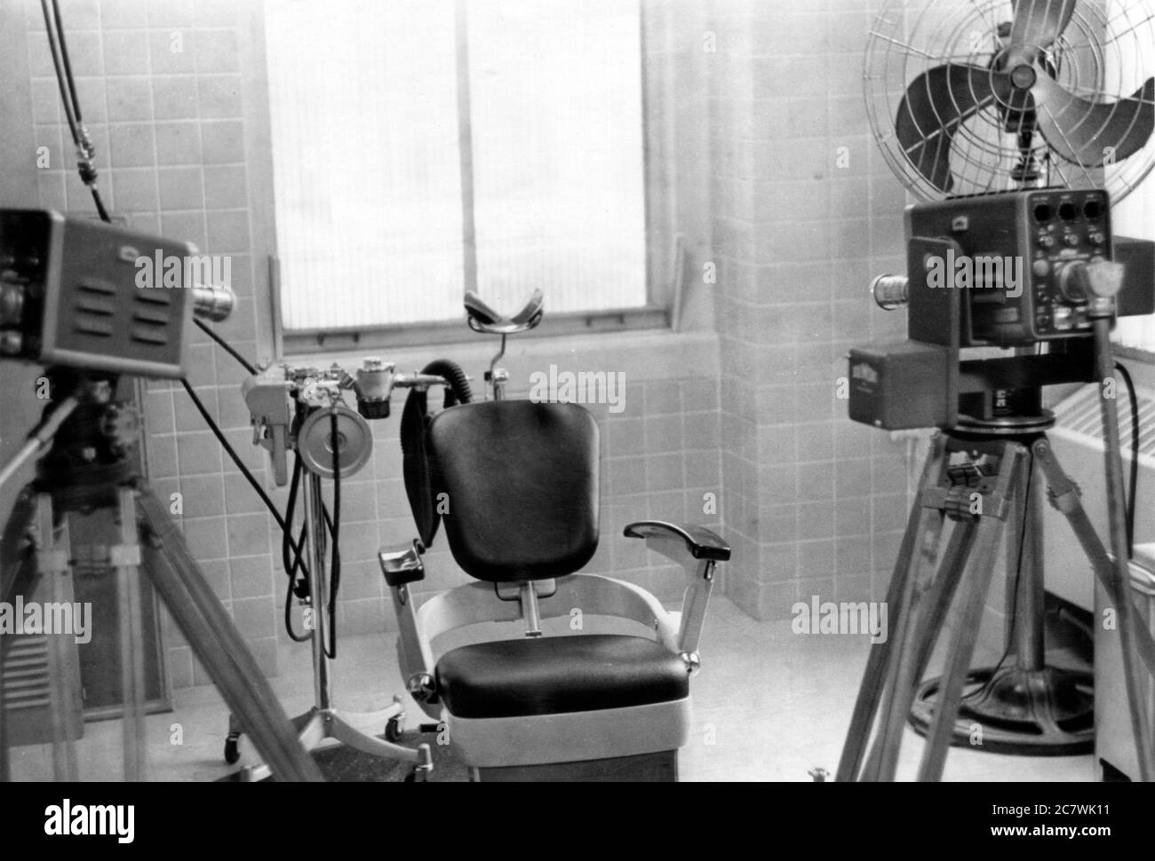 Television cameras trained on a dentist's chair in order to film a dental operation. Philadelphia 1960. Stock Photo