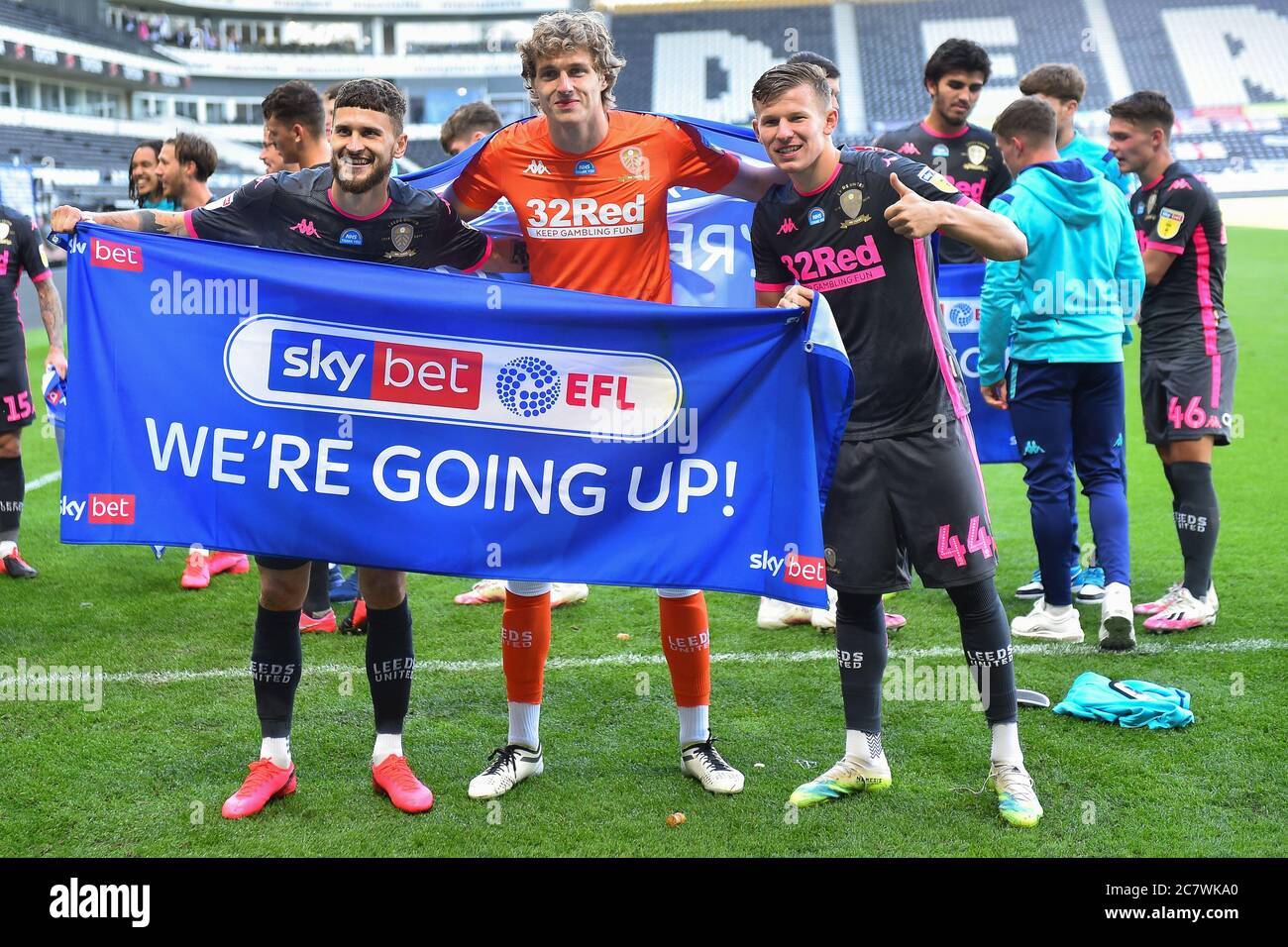 Leeds United players celebrate as they are promoted to the Premier League Stock Photo Alamy