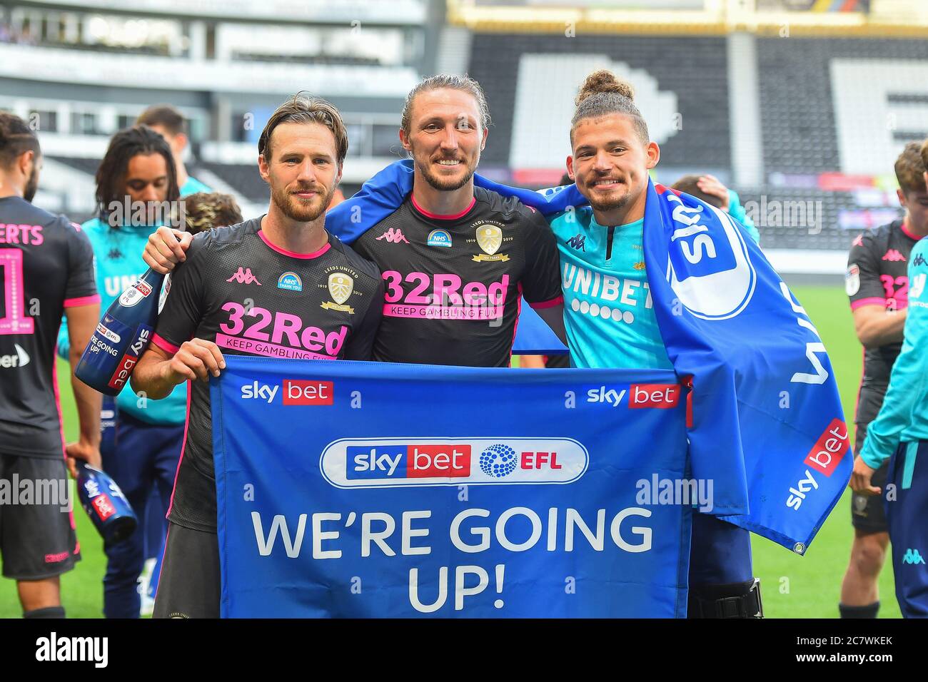 Leeds United players celebrate as they are promoted to the Premier League Stock Photo Alamy
