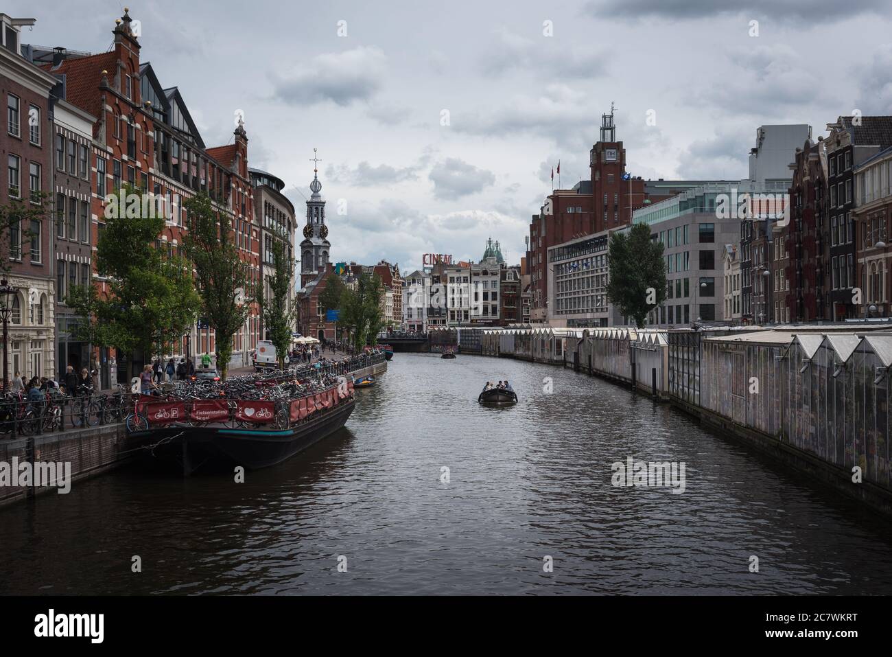 Flower market beside the canal in Amsterdam on a cloudy day, Holland, The Netherlands. Stock Photo
