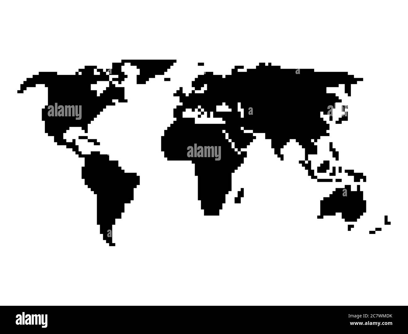Pixel style map of world. Black map on white background Stock Vector