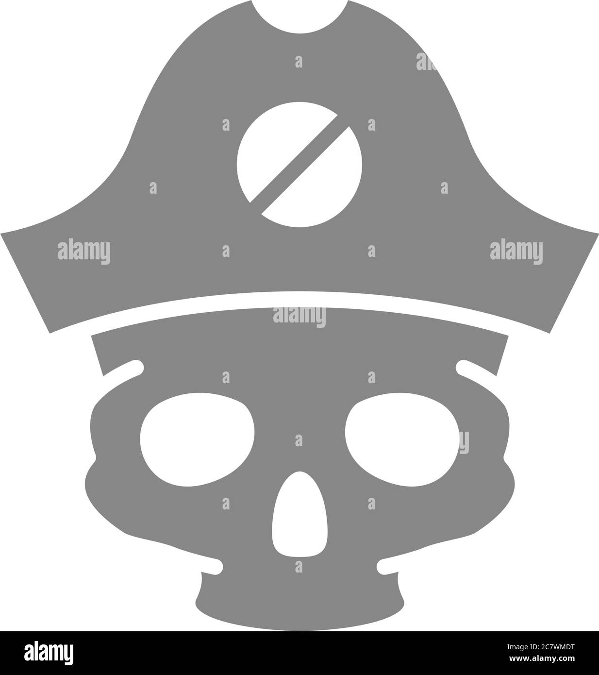 Skull with pirate captain hat grey icon. Tattoo sketch, cranium symbol ...