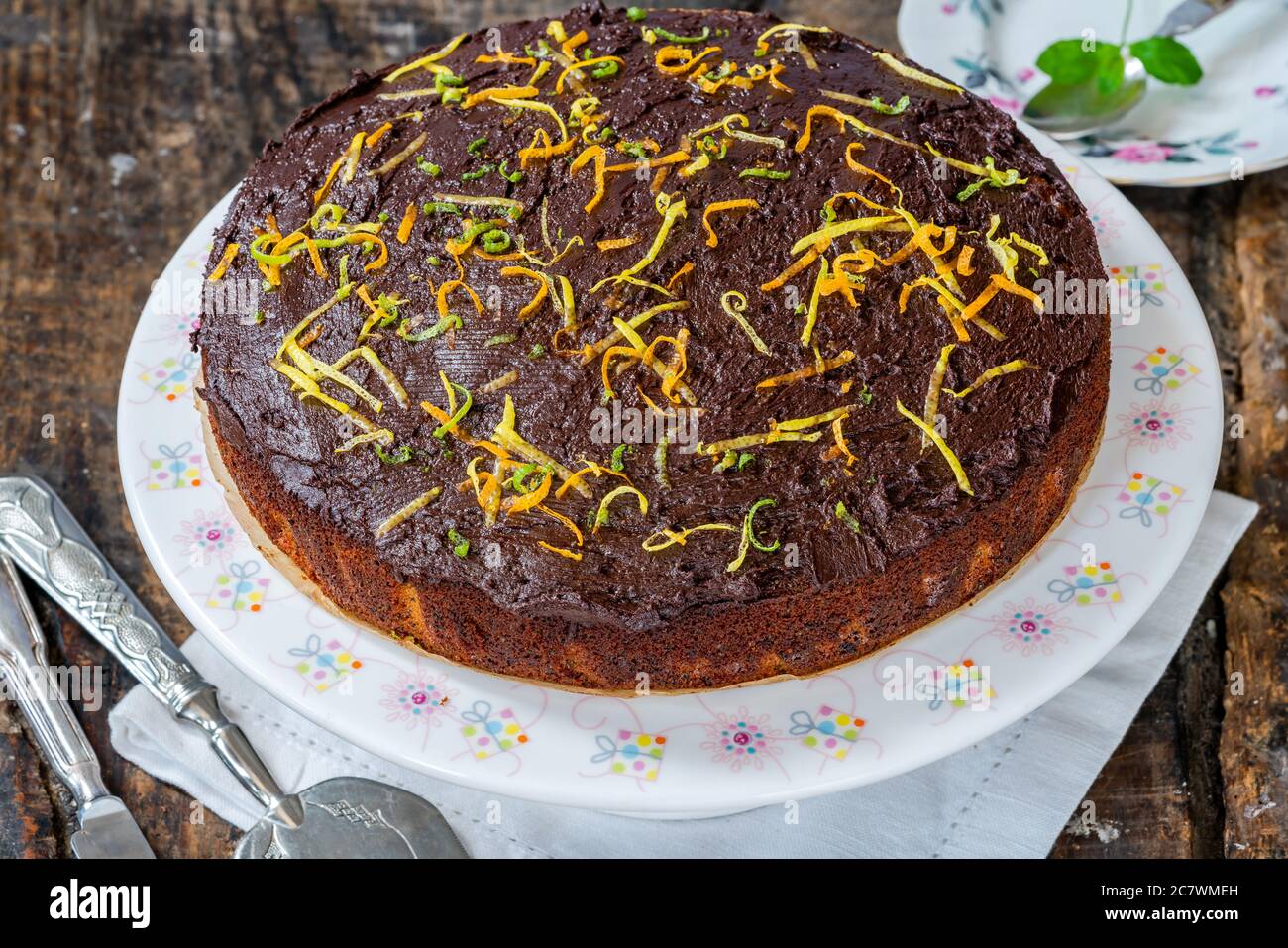 Orange and poppy seed cake with chocolate ganache Stock Photo Alamy