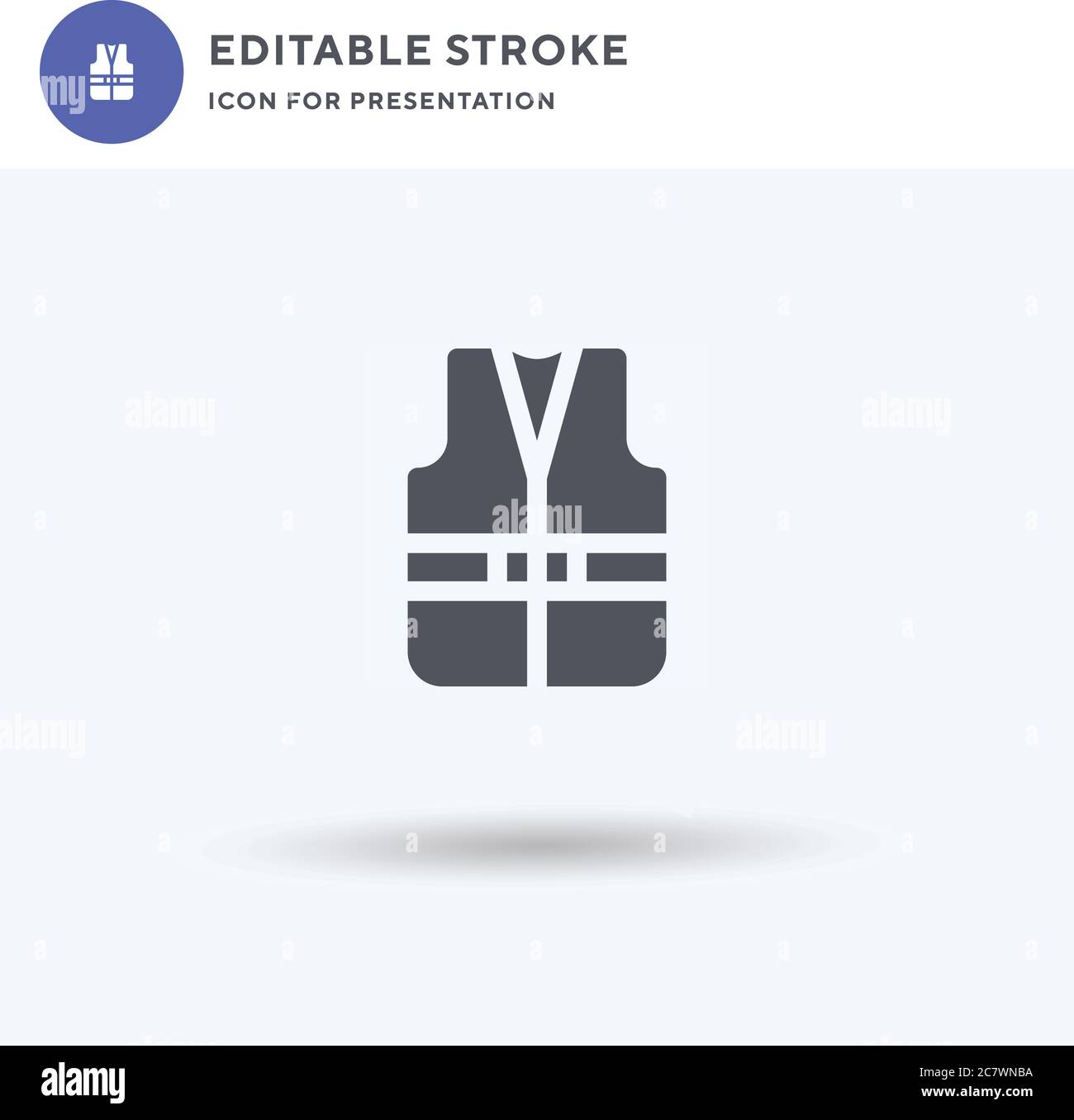 Lifejacket icon vector, filled flat sign, solid pictogram isolated on white, logo illustration. Lifejacket icon for presentation. Stock Vector