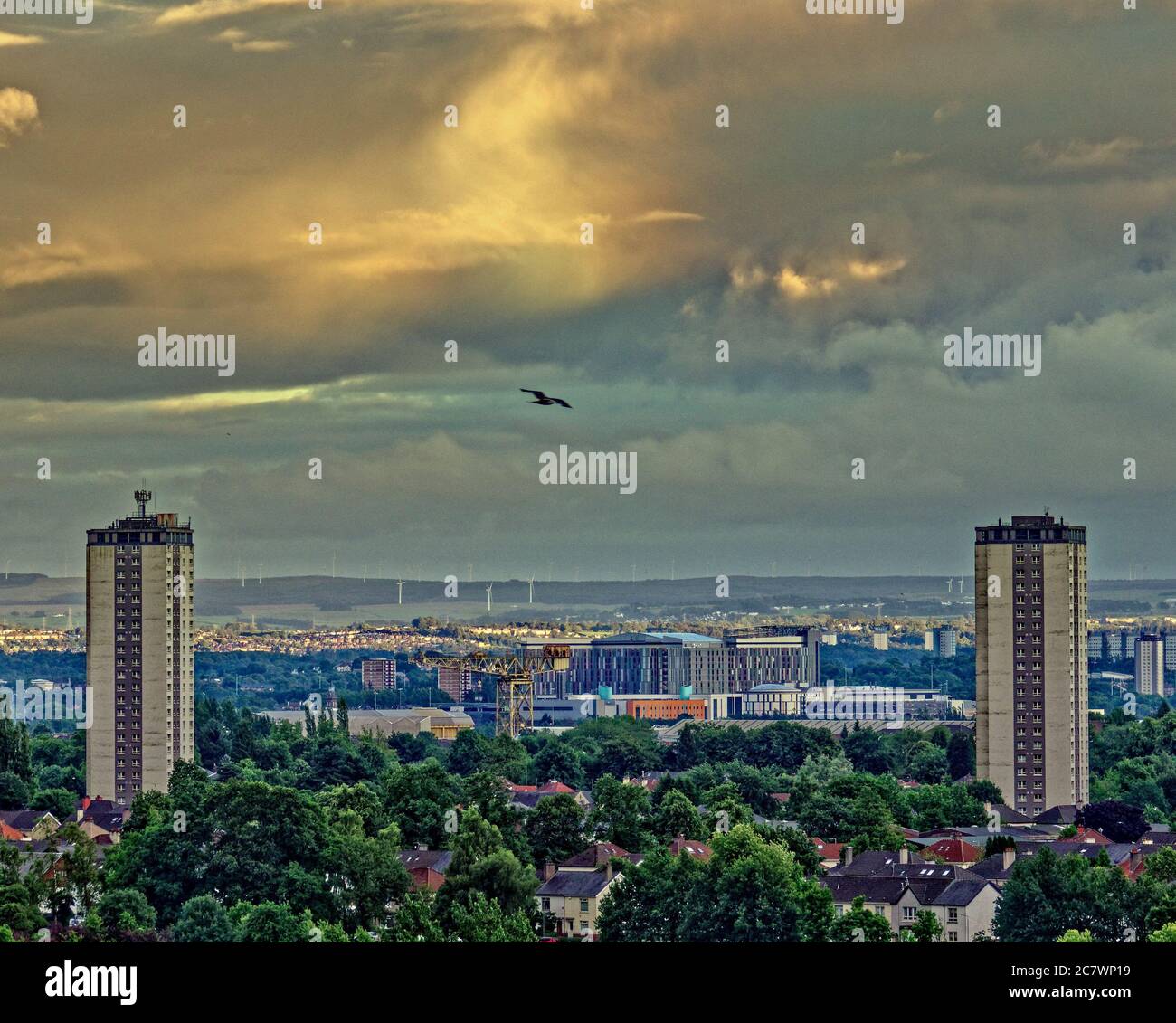 Glasgow, Scotland, UK 19th July, 2020: UK Weather:Rare halo rainbow or rainbow cloud was over the queen Elizabeth teaching hospital in Govan tonight. Credit: Gerard Ferry/Alamy Live News Stock Photo