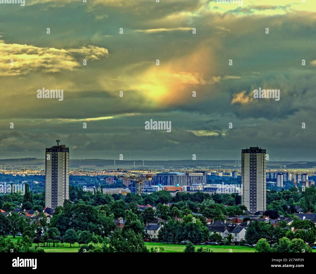 Glasgow, Scotland, UK 19th July, 2020: UK Weather:Rare halo rainbow or rainbow cloud was over the queen Elizabeth teaching hospital in Govan tonight. Credit: Gerard Ferry/Alamy Live News Stock Photo