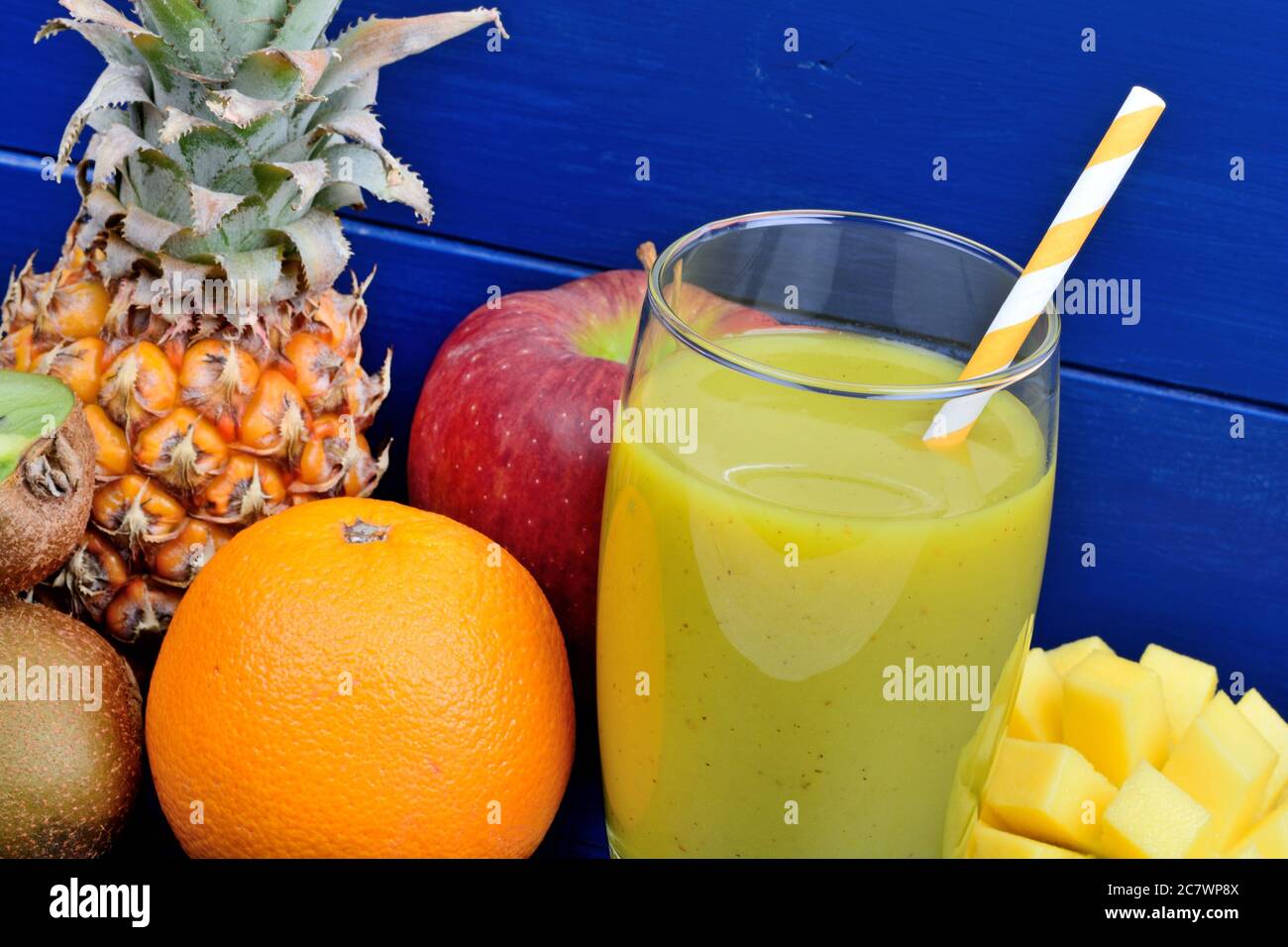 Fresh fruits  smoothie on wooden background. Detox or Diet concept Stock Photo