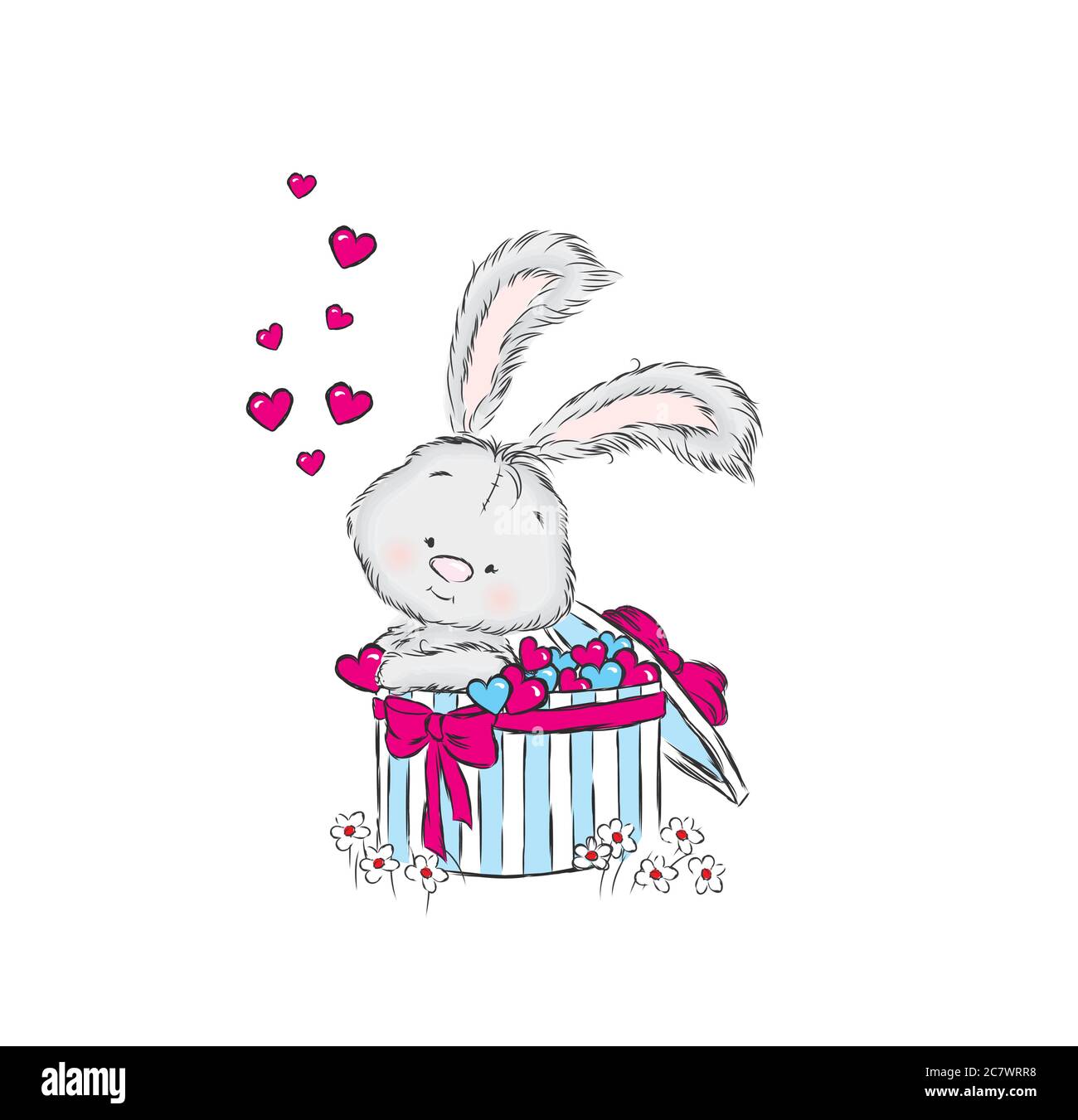 Cute bunny with gifts and balloons. Vector illustration for a card or ...