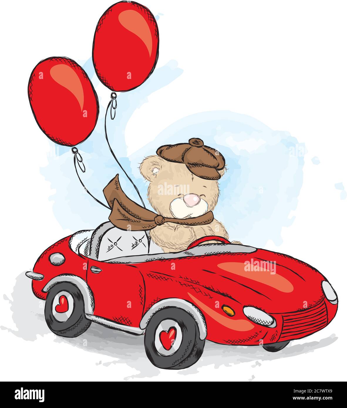 Cute teddy bear in a convertible. Vector illustration for a card or poster,  print on clothes. Charming teddy bear in the car. Vintage Stock Vector  Image & Art - Alamy