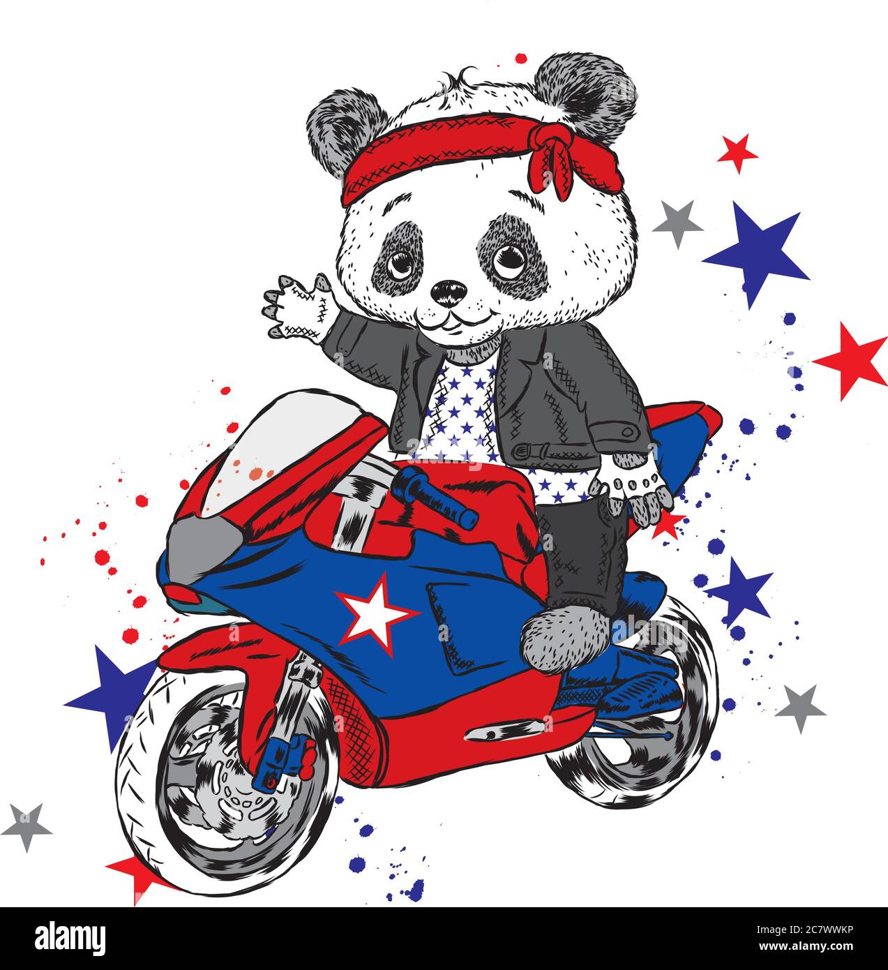 Cute panda on a motorcycle. Panda - biker. Funny Bear. Vector illustration  for a card or poster. Print on clothes Stock Vector Image & Art - Alamy