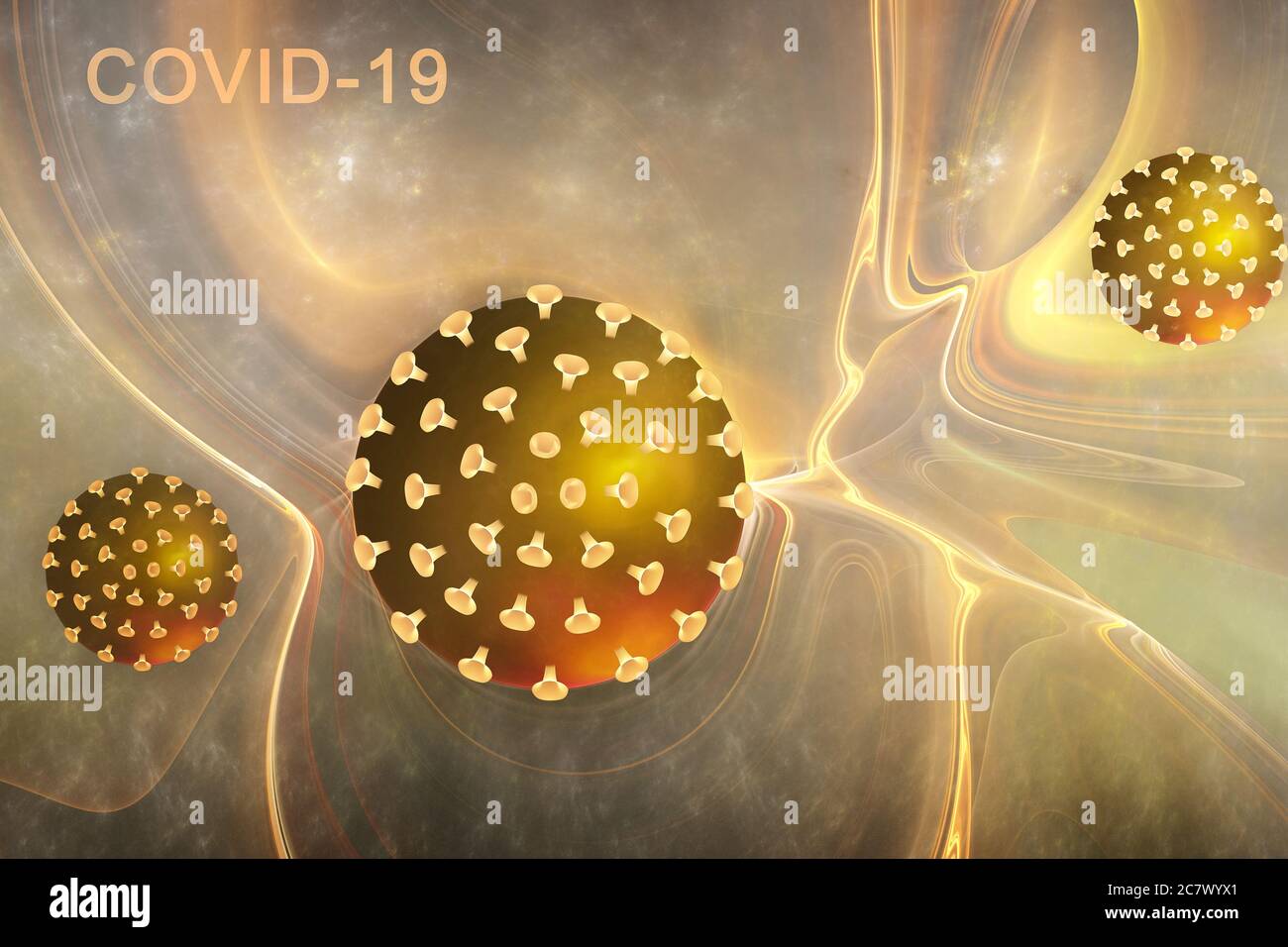 A fractal abstract model of the pandemic. A new spread of the coronavirus Coving-19 Stock Photo