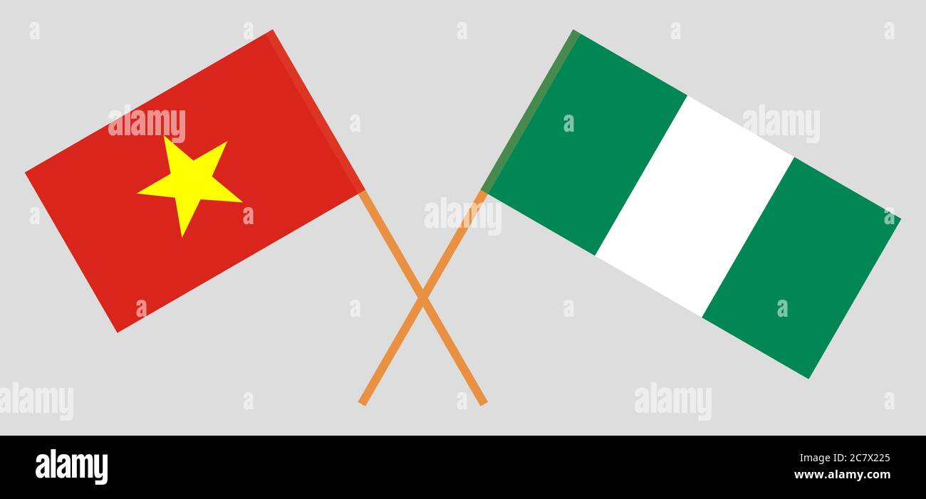 Crossed flags of Nigeria and Vietnam. Official colors. Correct proportion. Vector illustration Stock Vector