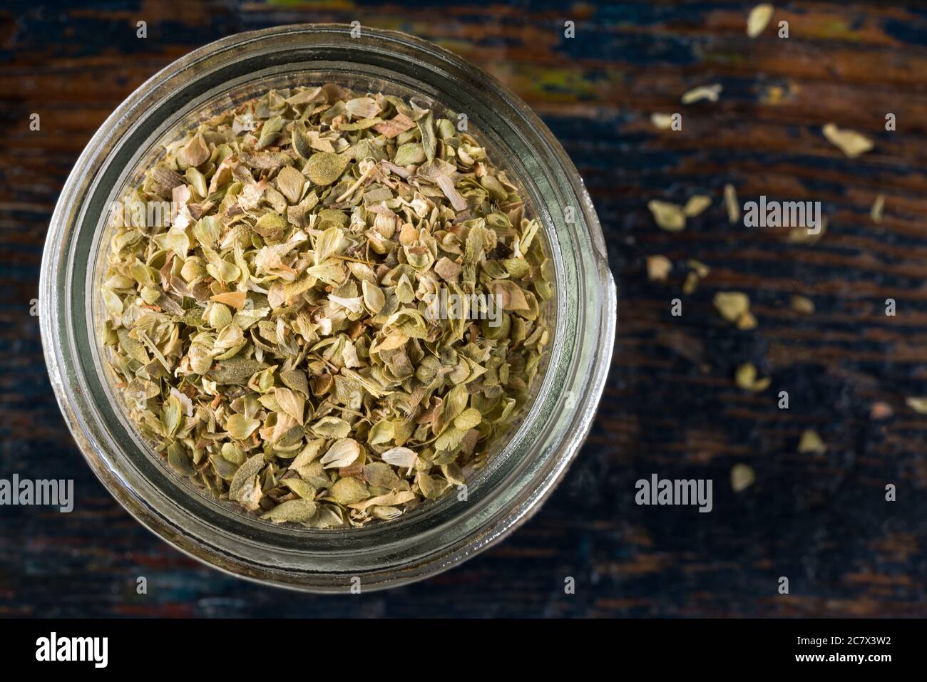 Dried Oregano Herb in a Spice Jar Stock Photo Alamy