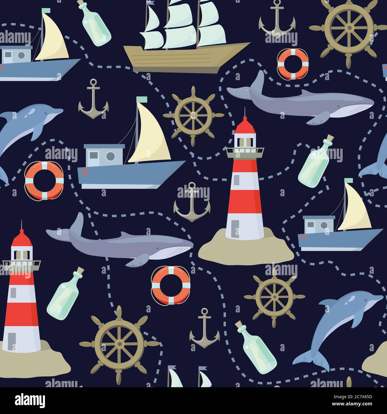 Seamless pattern with cute sea elements . Vector illustration Stock ...