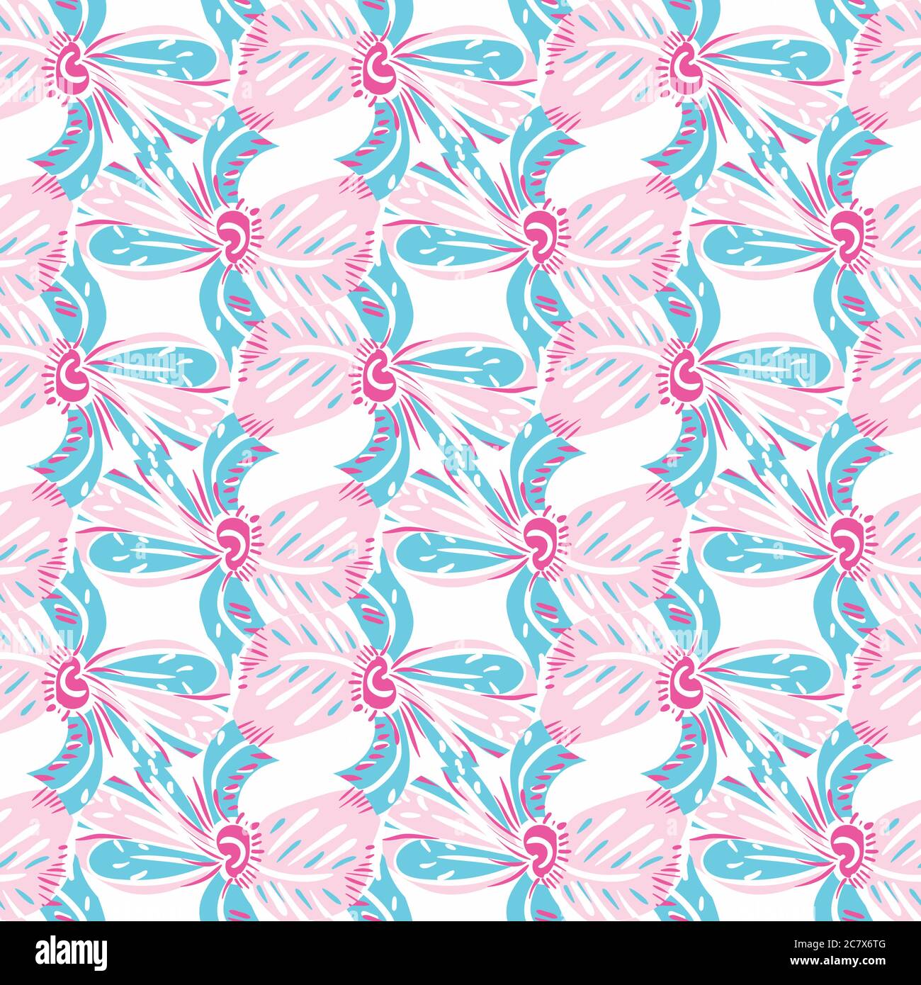 flowers in pink and blue seamless vector pattern Stock Vector