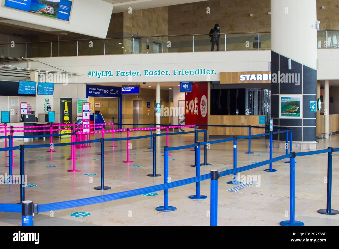 8 July 2020 The empty terminal building at the Liverpool John Lennon Airport, England, in early afternoon during the Corona Virus Crisis Stock Photo