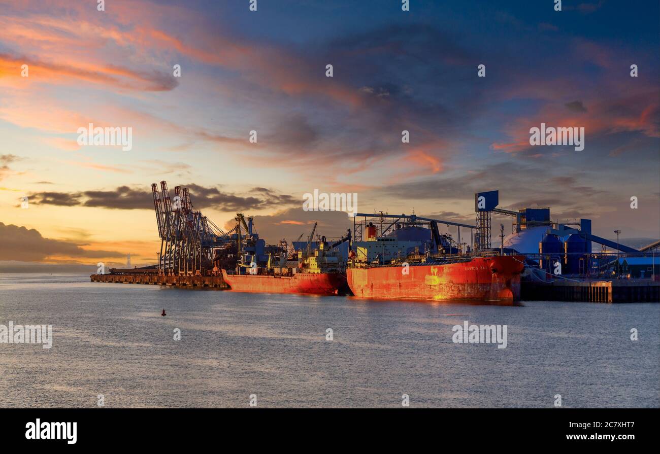 Two Freighters in Dawn LIght Stock Photo