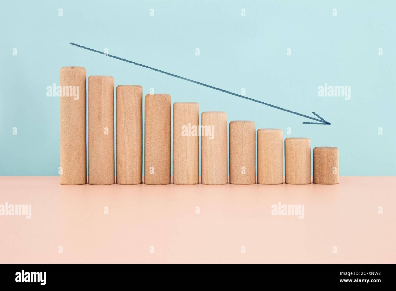 Economic crisis concept Infographics bar chart with arrow down in blue ...