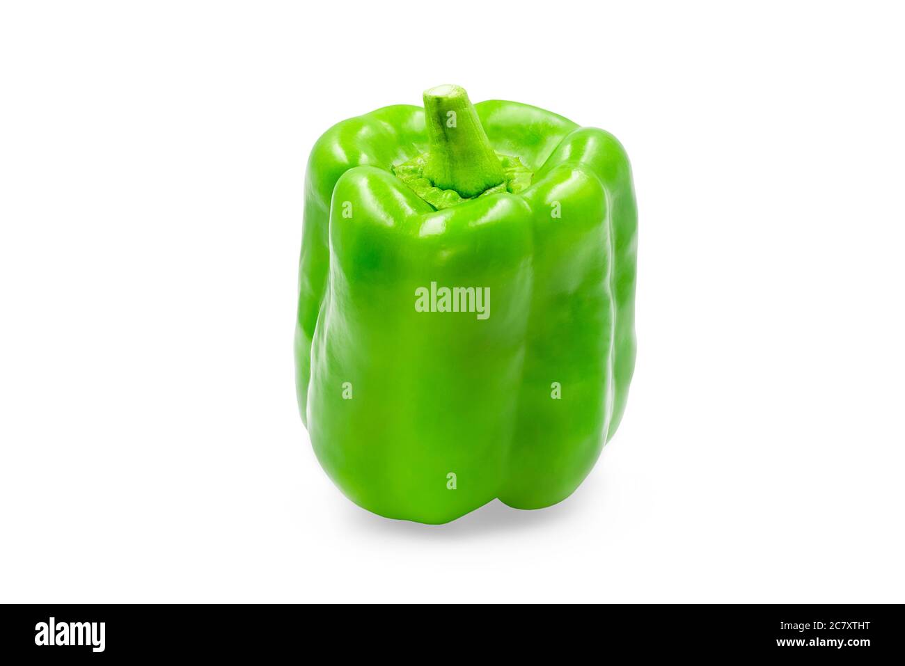 Sweet green bell pepper on white isolated background with clipping path