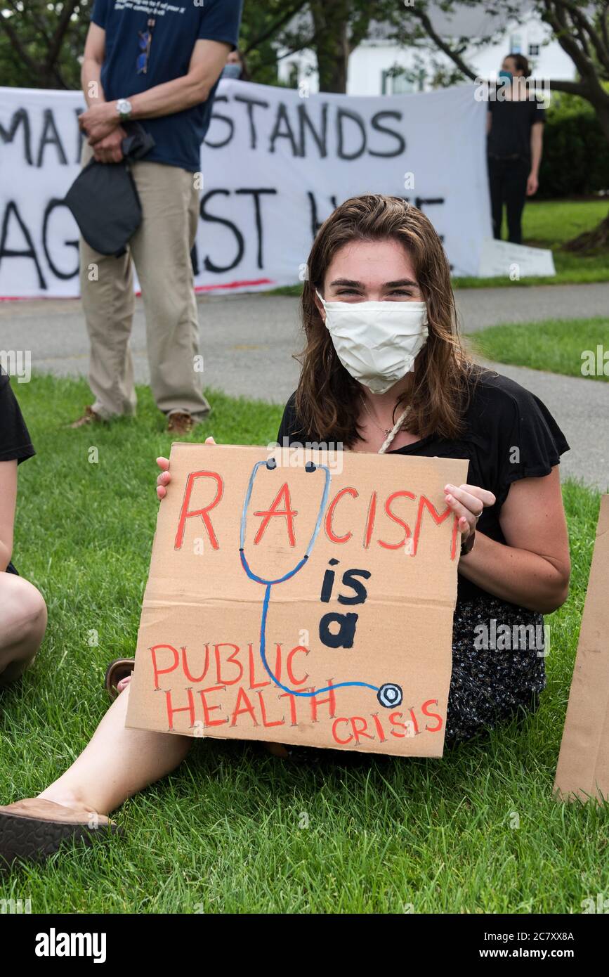 Bar Harbor, Maine. July 19, 2020. Protesters at the MDI Racial Justice Coalition rally. Stock Photo