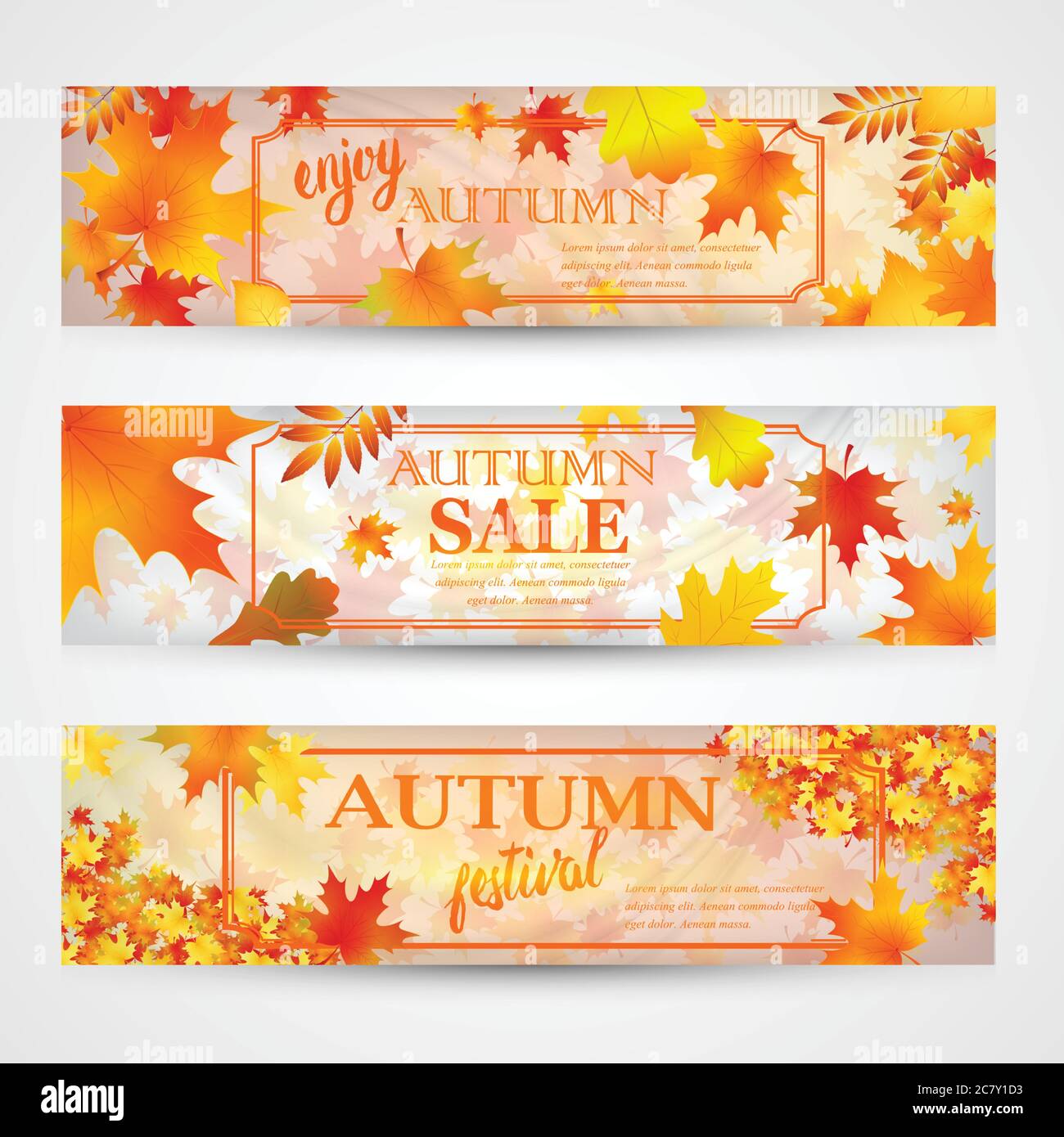 Three autumn banners with colorful leaves. Vector Stock Vector