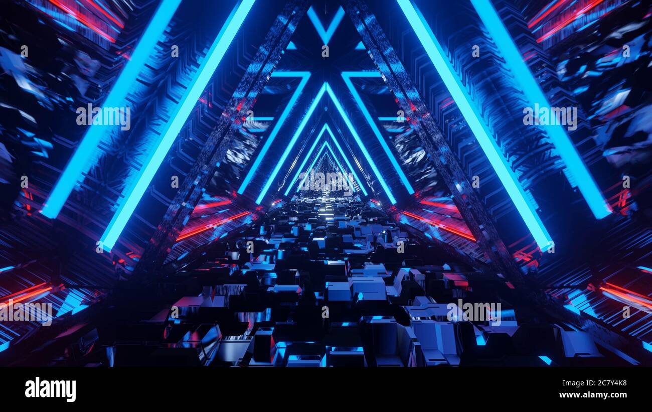 Closeup shot of colorful neon lights forming triangular shapes in ...