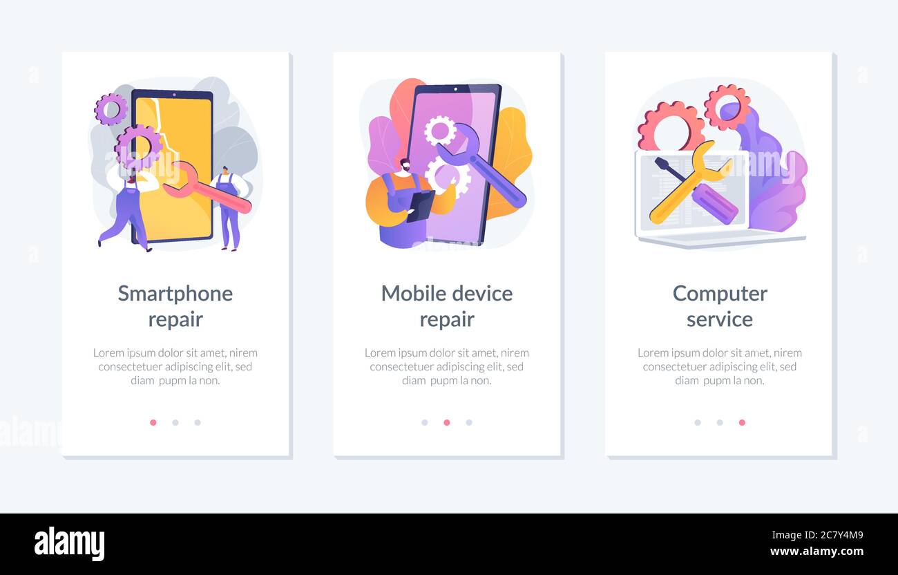 Personal device repair services app interface template Stock Vector