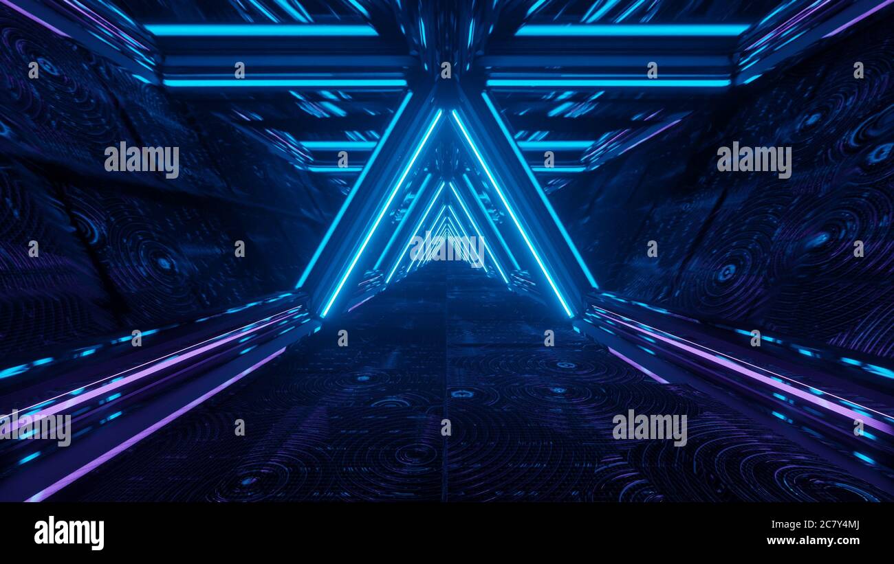 Closeup shot of colorful neon lights forming triangular shapes in ...