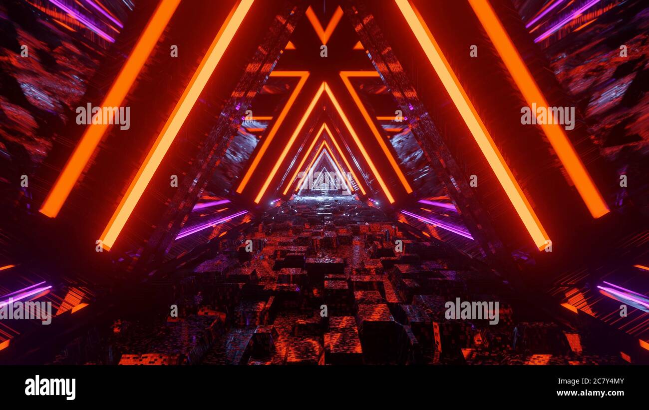 Closeup shot of colorful neon lights forming triangular shapes in ...