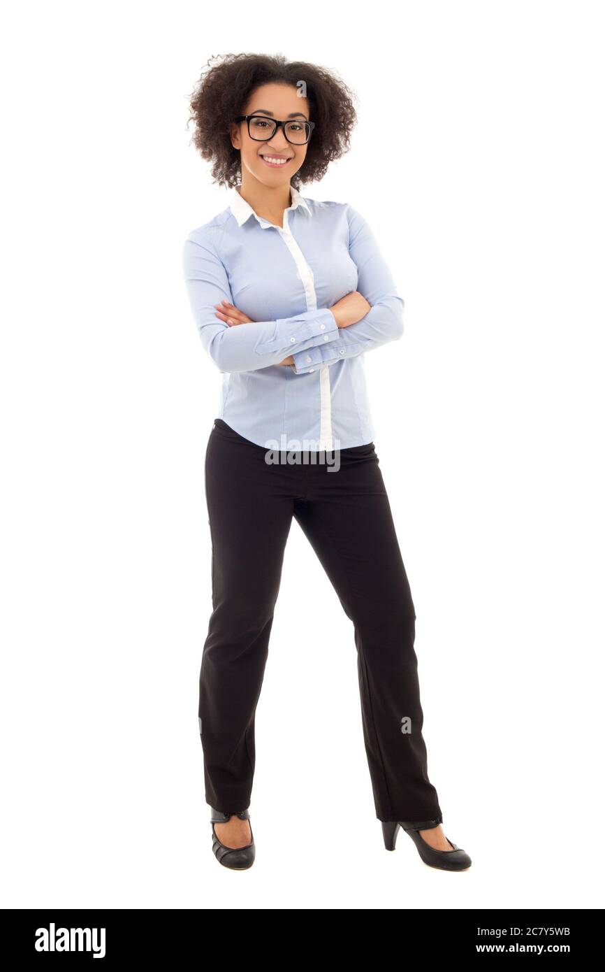 young african american business woman posing isolated on white ...