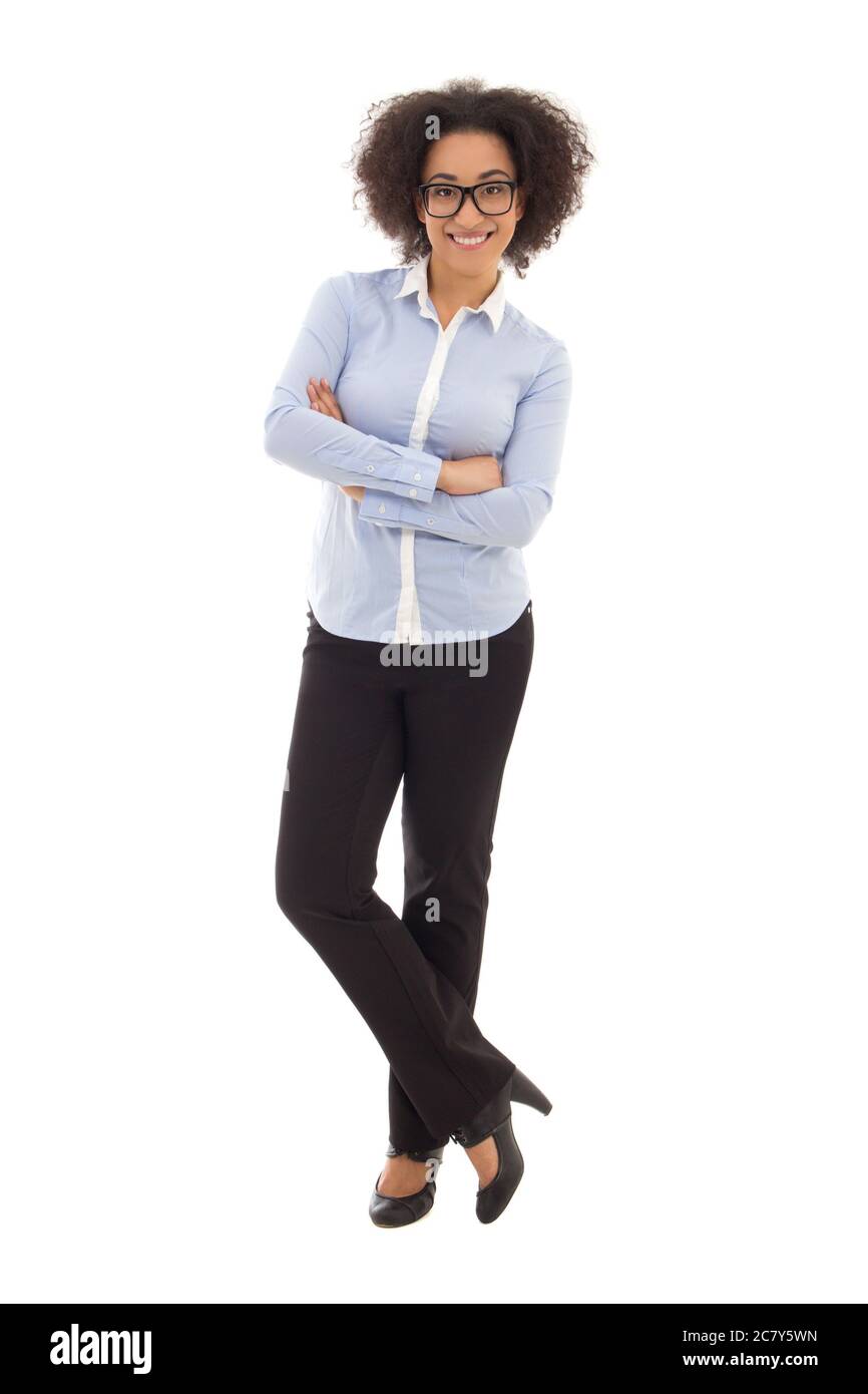 happy african american business woman isolated on white background ...