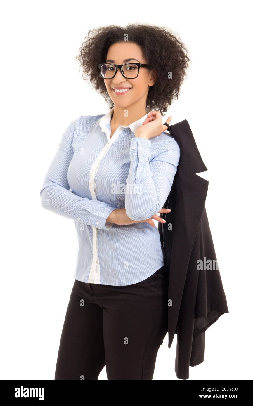 beautiful african american business woman isolated on white background ...