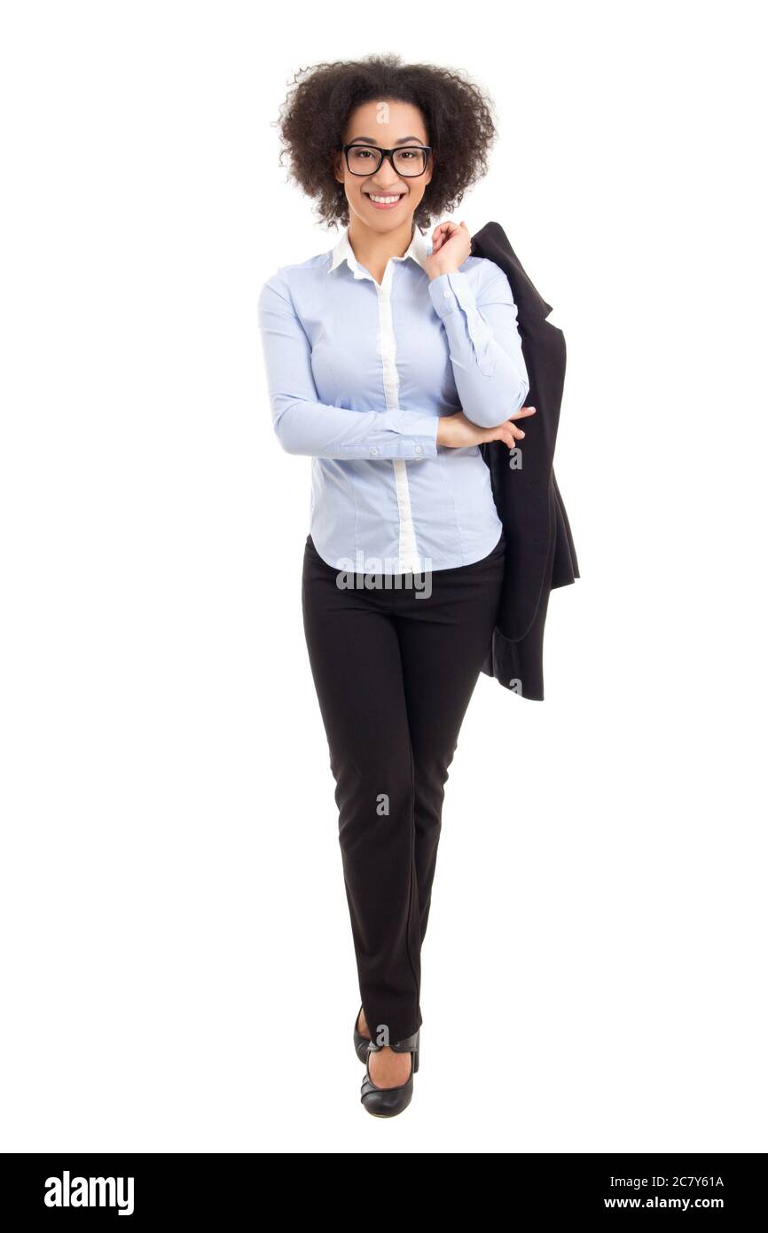 young beautiful african american business woman posing isolated on ...