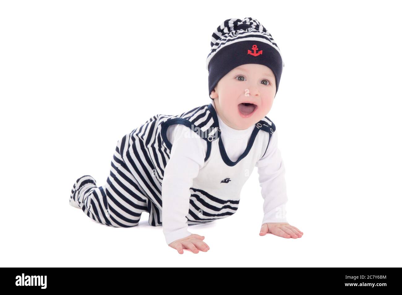 Baby Boy Toddler In Sailor Clothes Crawling Isolated On White Background Stock Photo Alamy