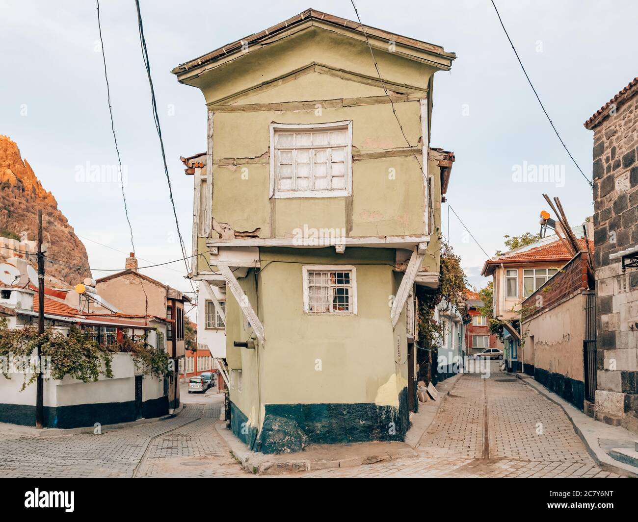 Traditional turkish old houses in Afyonkarahisar city, Turkey Stock Photo