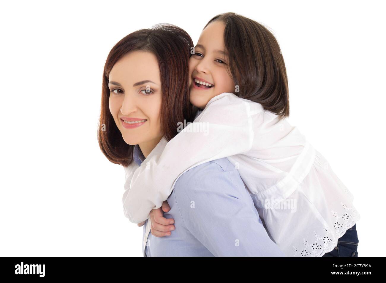 mother and daughter isolated on white background Stock Photo - Alamy