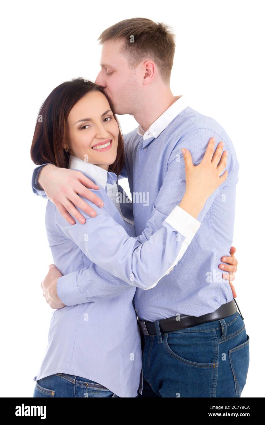 young man and woman hugging isolated on white background Stock Photo ...