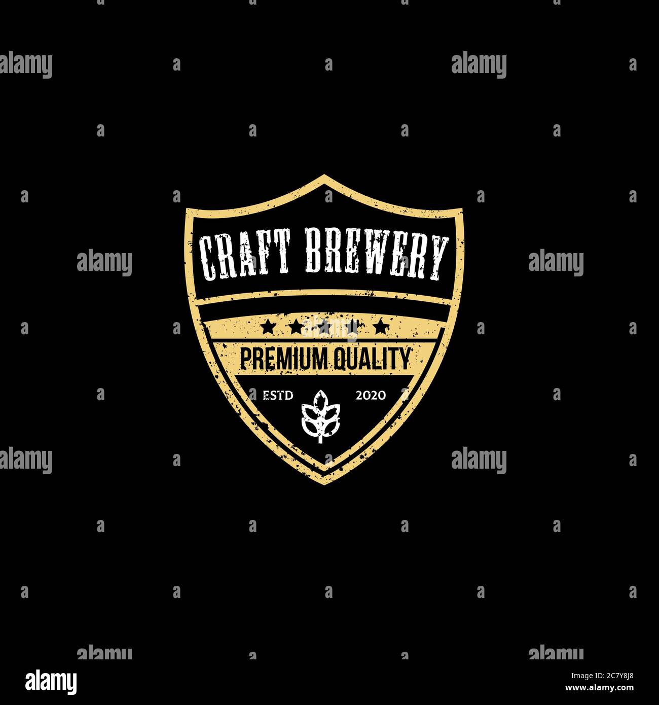 Vintage Shield craft brewery logo design vector, best for brew house, bar, pub, brewing company branding and identity Stock Vector