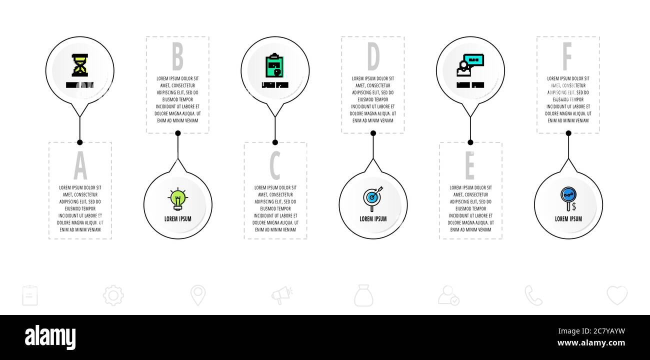 Infographics circles with 6 steps, icons. Flat line vector template ...