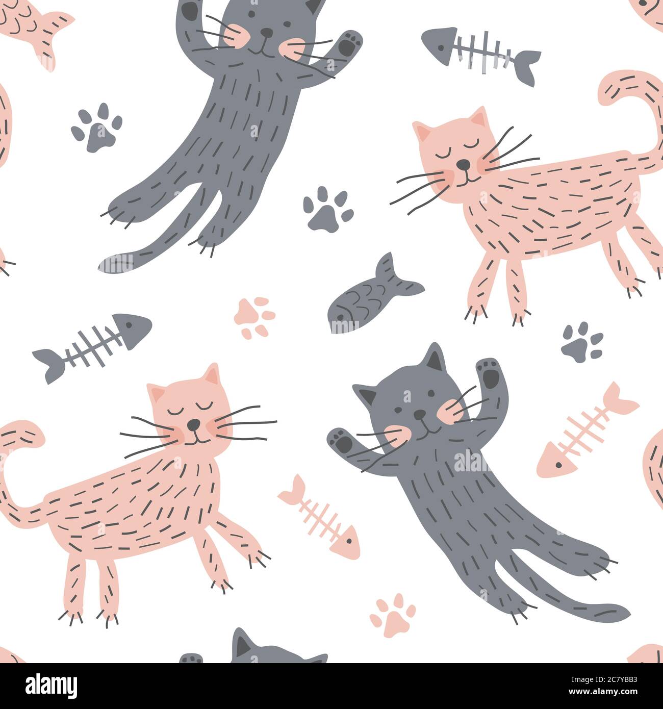 Childish seamless pattern with cute cats. Creative texture for fabric and textile Stock Vector