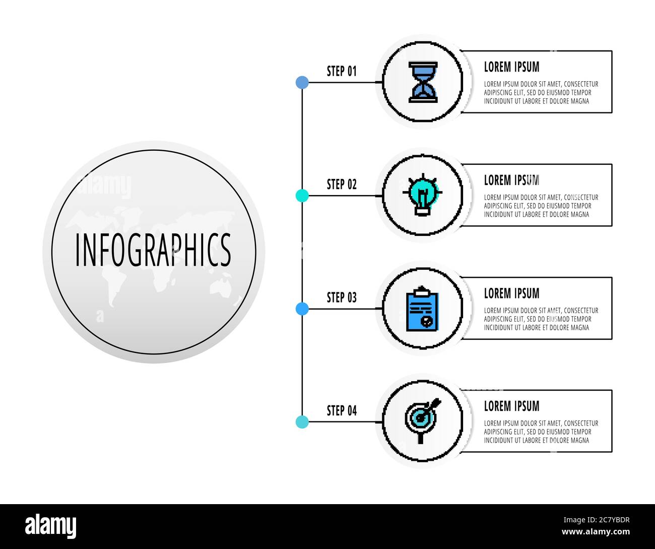 Infographics circles with 4 steps, icons. Flat line vector template ...