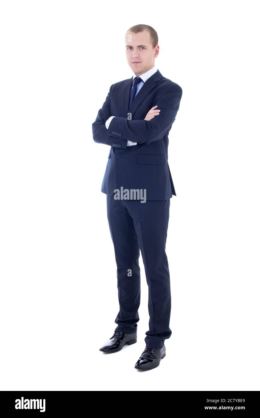 full length portrait of young handsome man in business suit isolated on ...