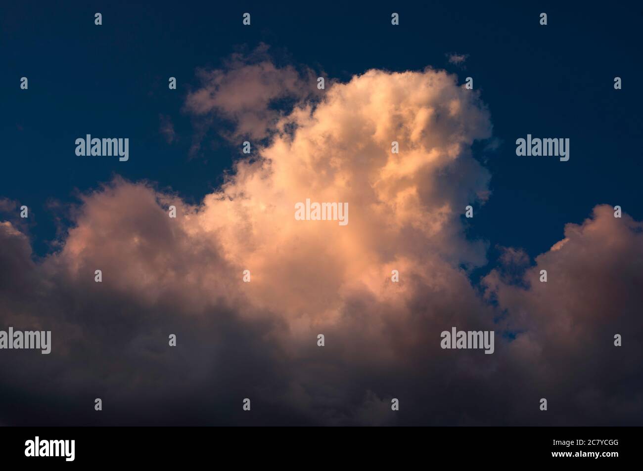 Blue sky with white little clouds or colorful dramatic clouds. Stock Photo