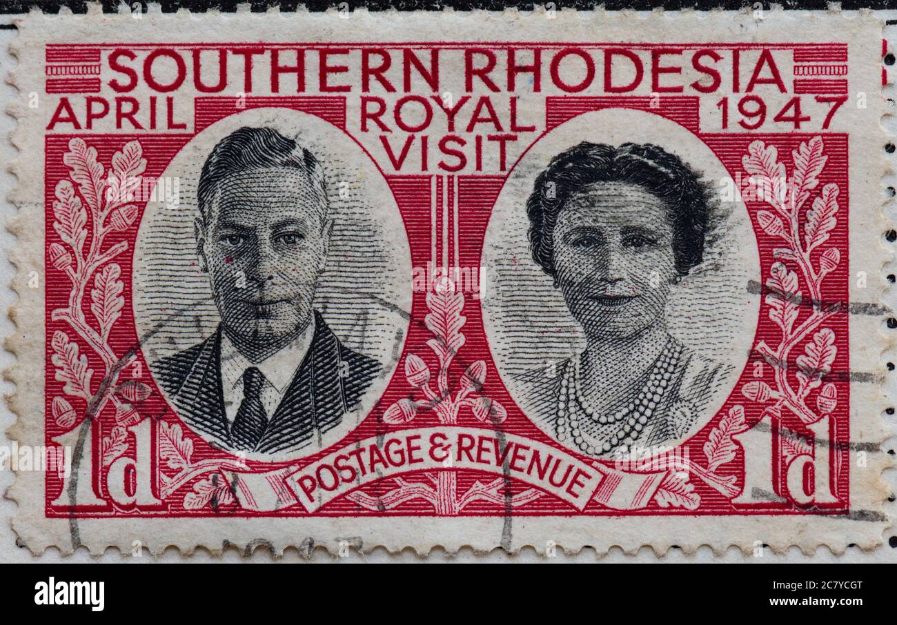 Southern Rhodesia Royal Visit April 1947 - King George VI and Elizabeth - 1d postage stamp Stock Photo