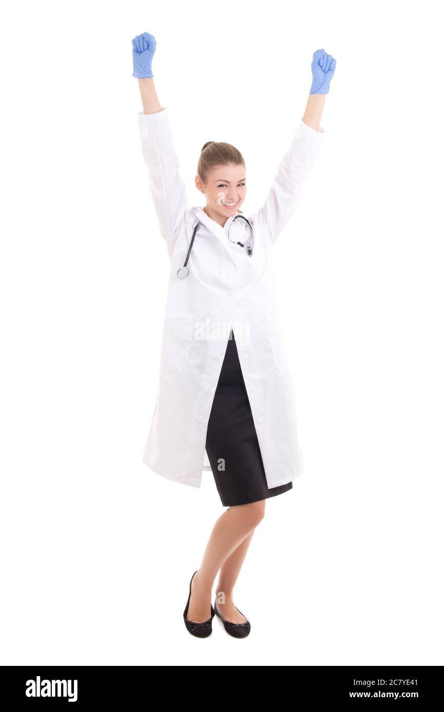 happy young woman doctor isolated on white background Stock Photo - Alamy