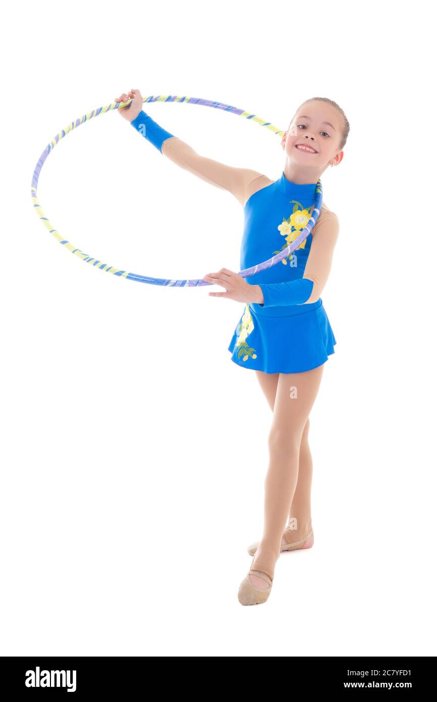 young girl gymnast with hula hoop and green ball Stock Photo - Alamy